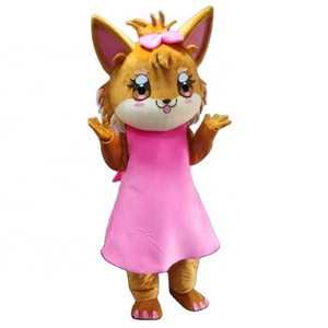 Popular cute cat mascot costume theme park shop customized animal suit with dress soft furry mascot costume