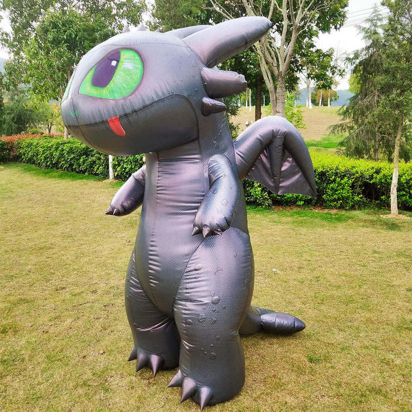 Walking outdoor black dragon inflatable costume for adults