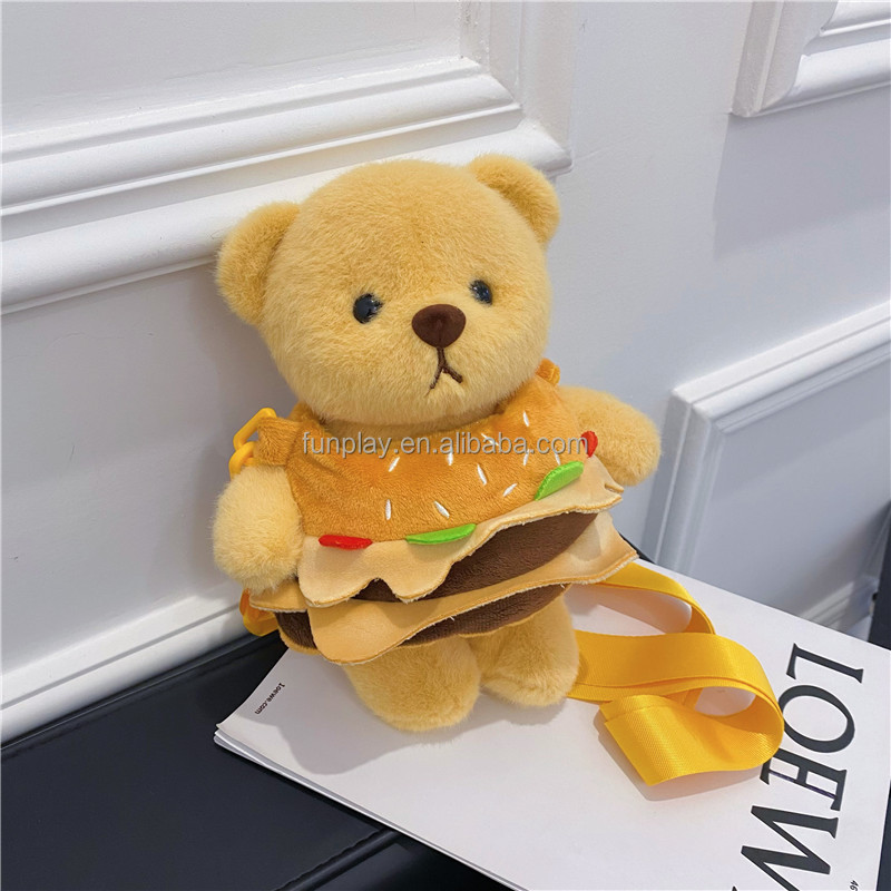 Catching machine dog doll new plush cartoon animal burger doll bag gift ins style cute shoulder bag crossbody for women