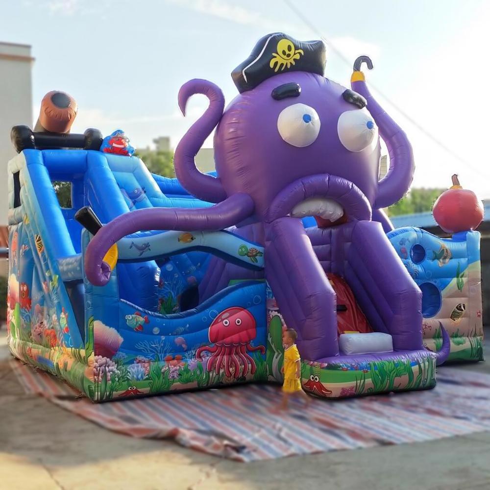 Purple Big Octopus Inflatable Bouncy Castle with slide Jumping Amusement Park Equipment