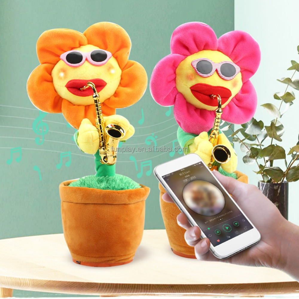 Yellow Electric Saxophone Sun Flower Singing Dancing Music Plush Enchanting Toys