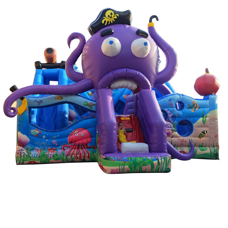 Purple Big Octopus Inflatable Bouncy Castle with slide Jumping Amusement Park Equipment