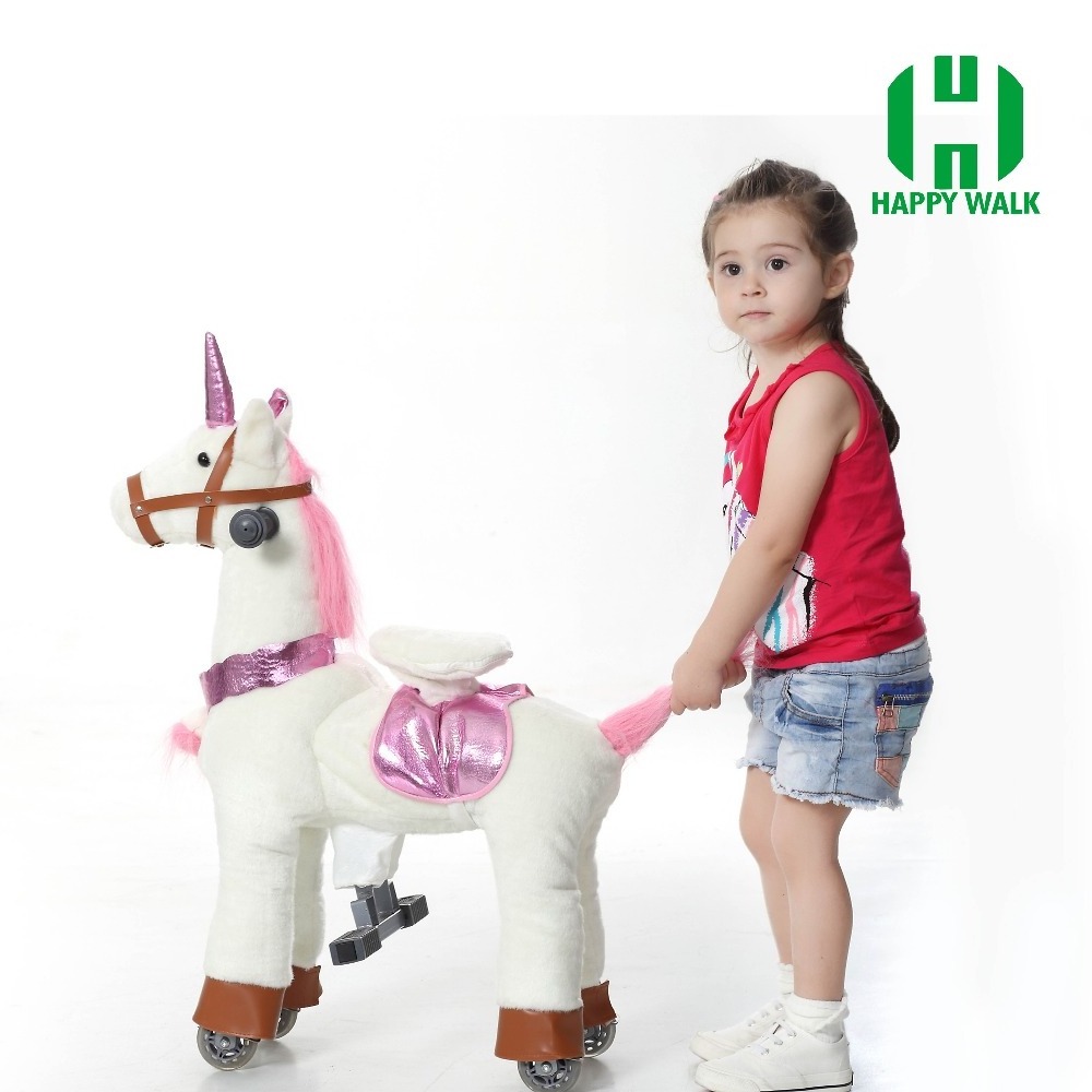 HI Unicorn plush ride on horse mechanical pony rider walking horse toy on promotion