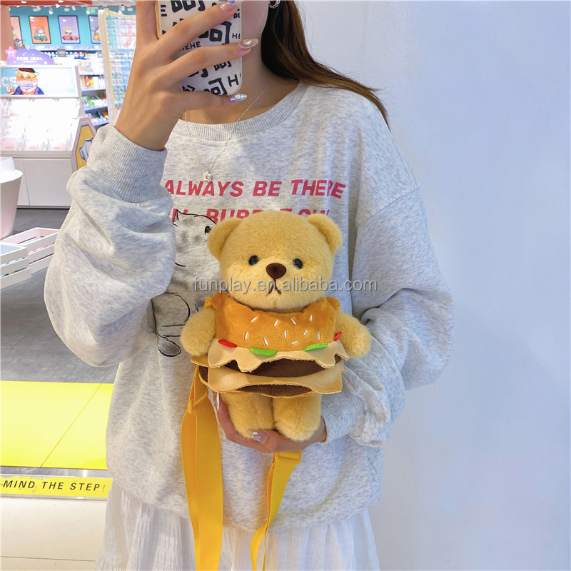 Catching machine dog doll new plush cartoon animal burger doll bag gift ins style cute shoulder bag crossbody for women