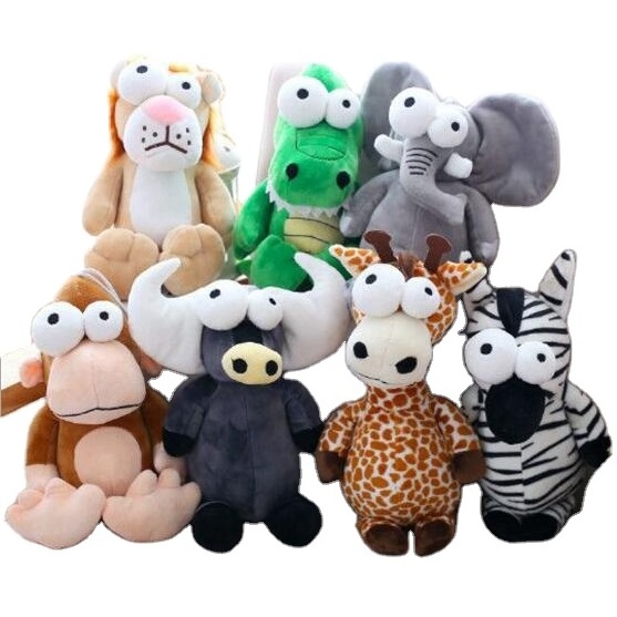 Forest animal big eye lion,elephant,zebra,monkey,giraffe,crocodile,wild ox plush toys