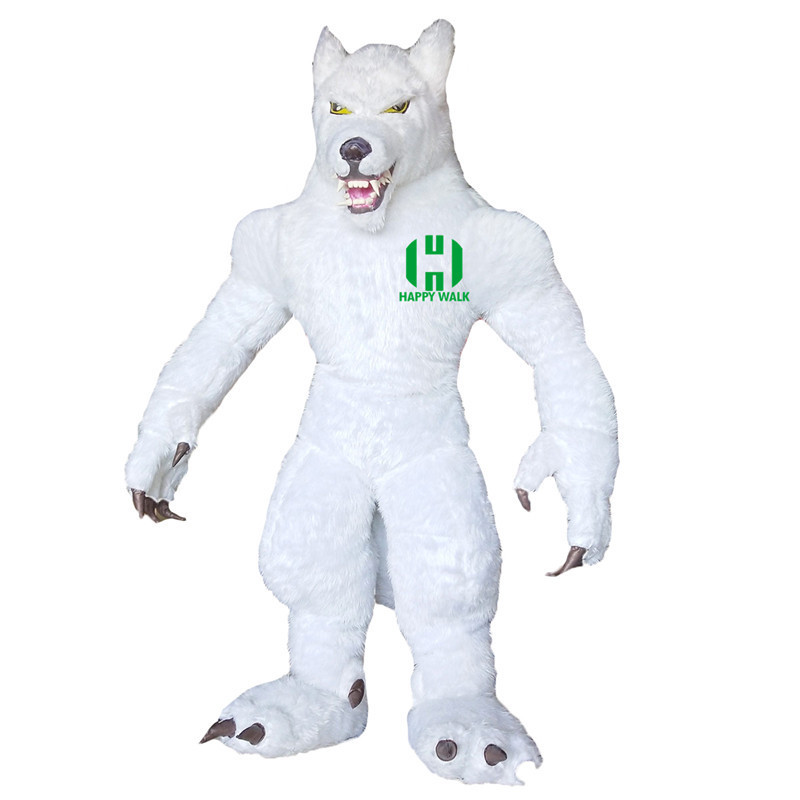 High quality  2m/3m realistic long fur animal inflatable wolf mascot costume for adult