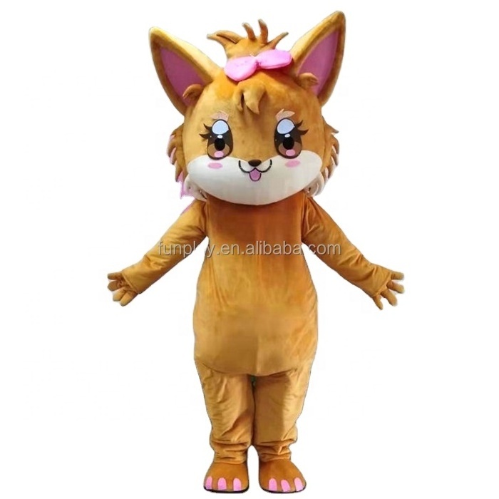 Popular cute cat mascot costume theme park shop customized animal suit with dress soft furry mascot costume