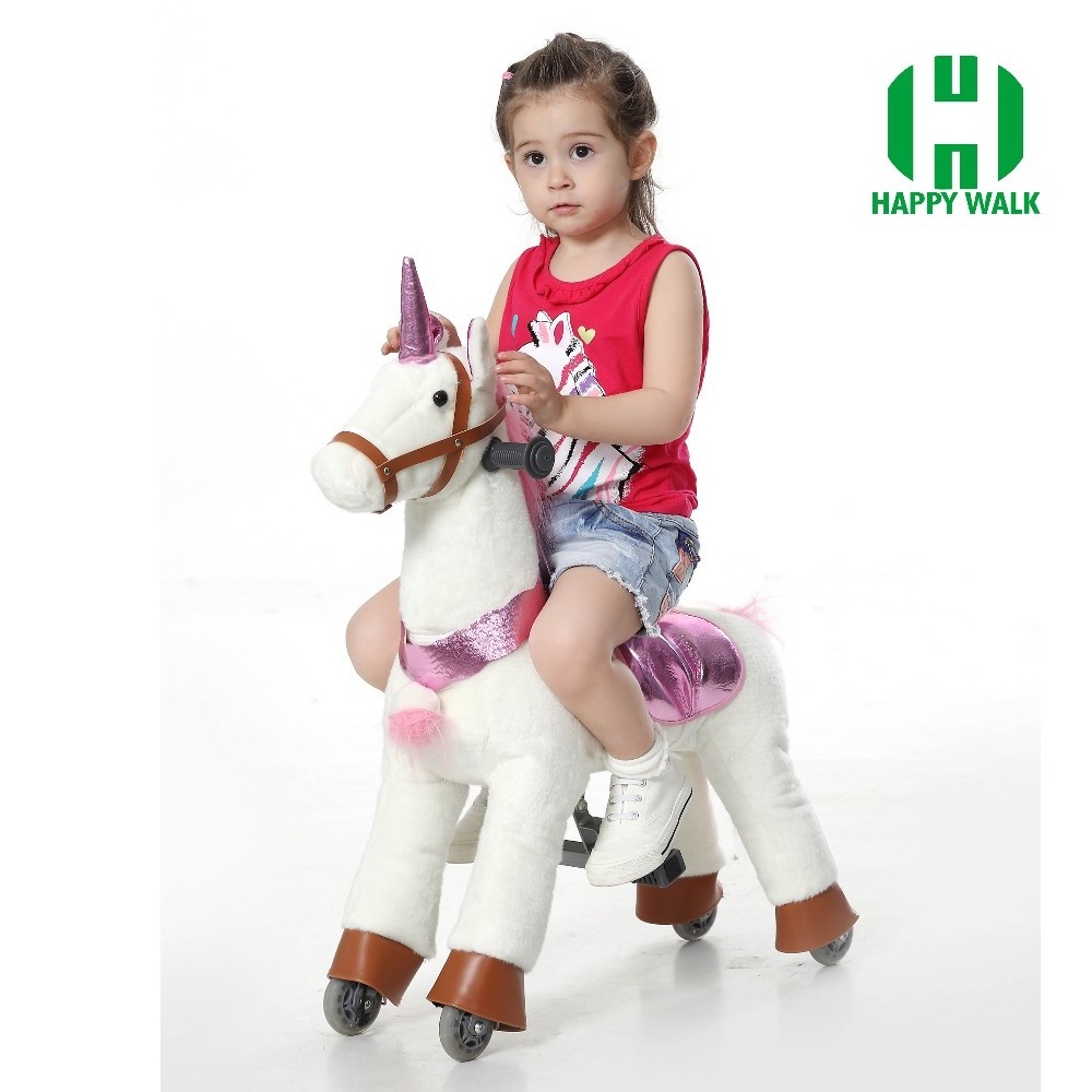 HI Unicorn plush ride on horse mechanical pony rider walking horse toy on promotion