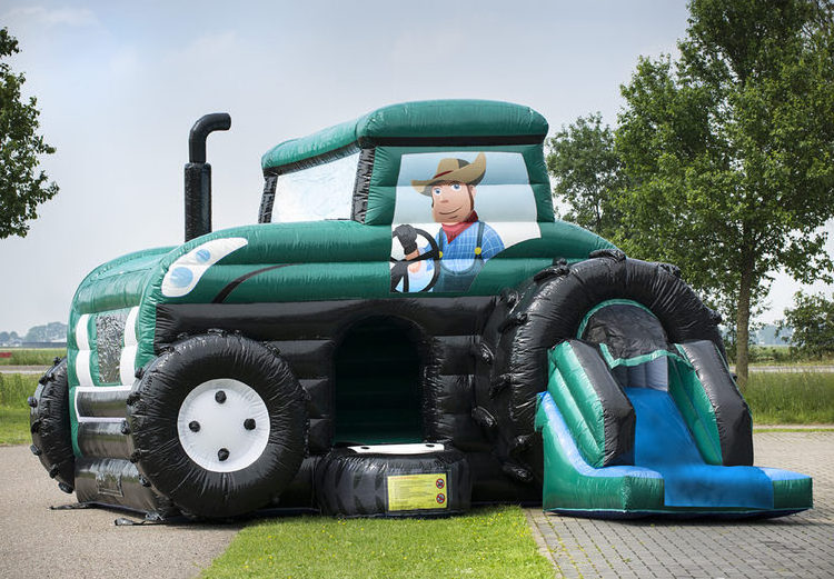 Happy Tractor Inflatable Bouncer Factory Price 4.5*7*3.5m PVC Car theme jumping castle slide combo for adult kids play