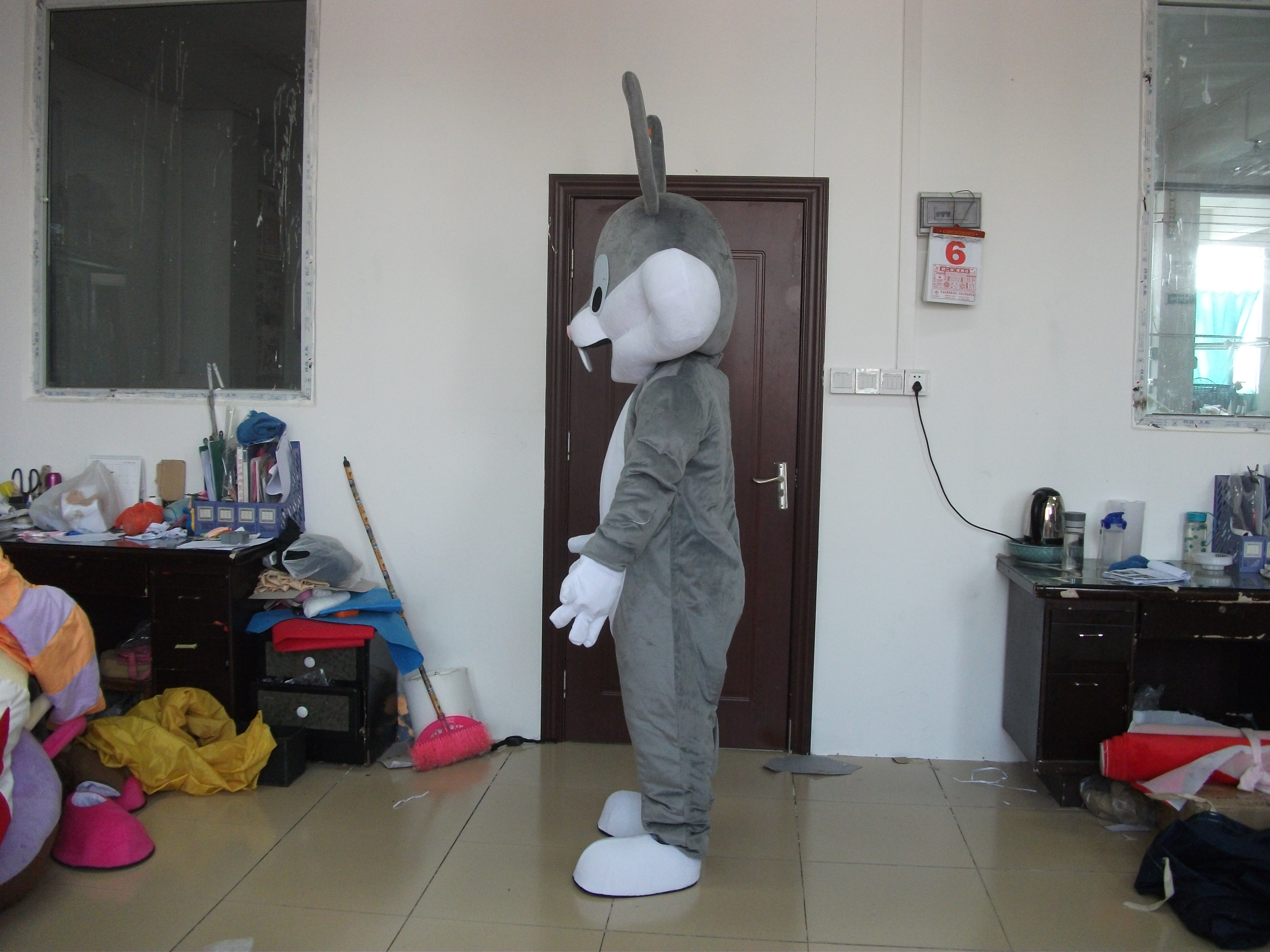 Happy Island Wholesale giant gray rabbit costume Customized animal Mascot walking EVA mascot for adult in hot sale