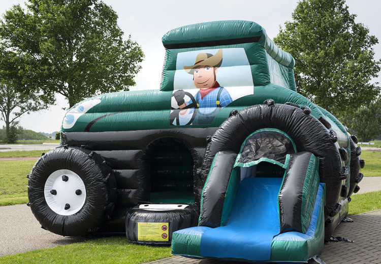 Happy Tractor Inflatable Bouncer Factory Price 4.5*7*3.5m PVC Car theme jumping castle slide combo for adult kids play