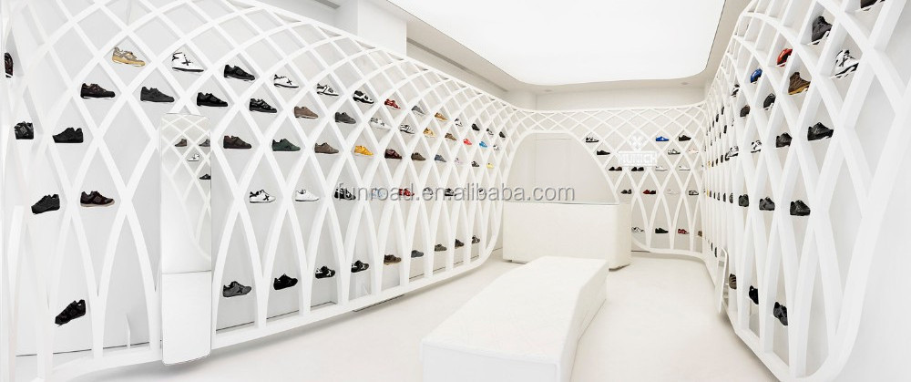 Best Design Wooden Wall Shelves LED Shoes Display Shelf Interior Decorative Shelving Shoe Display Racks