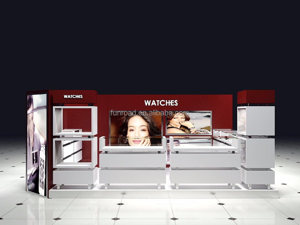 Modern 3D Design Watch Mall Kiosk Custom Glass Display Cabinet Watch Shop Fittings With Full Set Equipment