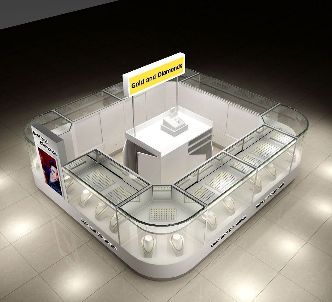 Retail Shopping Mall Jewelry Kiosk Customized Wooden Materials Jewelry Display Kiosk With Display Counter