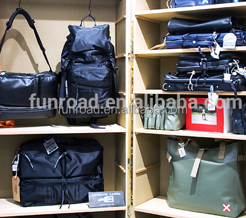 Wood suitcase and shelf for bag display clothing display racks for bag store design