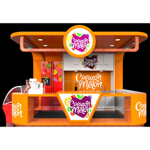 Modern Orange Portable Fast Food Kiosk Bubble Tea and Coffee Bar Kiosk in Shopping Mall for Sale