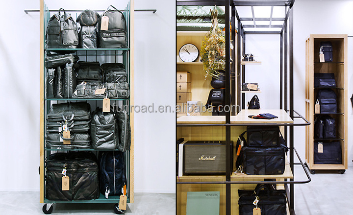 Wood suitcase and shelf for bag display clothing display racks for bag store design