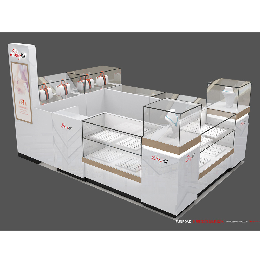 Retail Shopping Mall Jewelry Kiosk Customized Wooden Materials Jewelry Display Kiosk With Display Counter