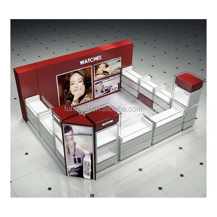 Modern 3D Design Watch Mall Kiosk Custom Glass Display Cabinet Watch Shop Fittings With Full Set Equipment