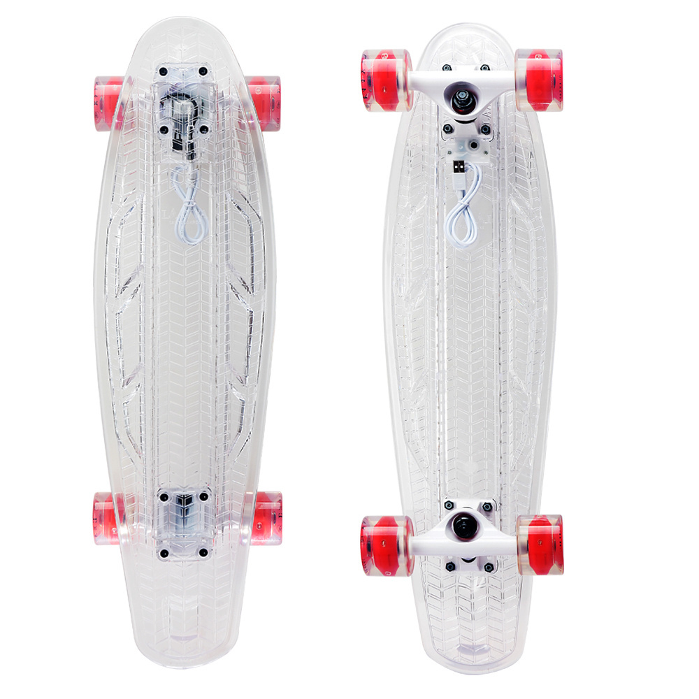 Funshion new 27 inch PC transparent skate board LED skateboard for kids with MSDS certificate