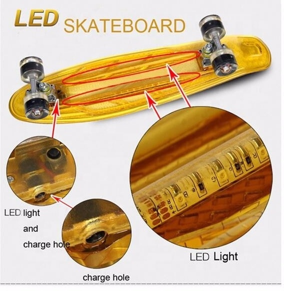 Funshion new 27 inch PC transparent skate board LED skateboard for kids with MSDS certificate