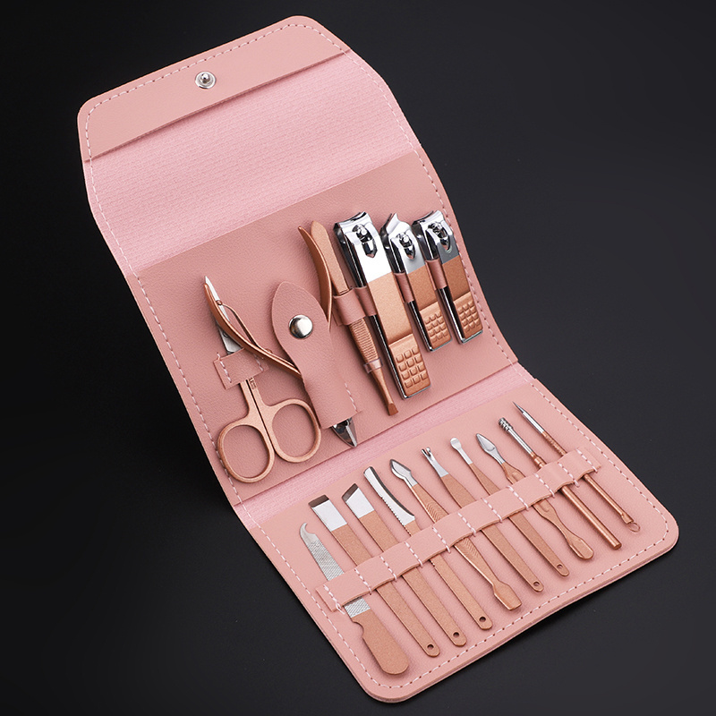 16 in 1 Nail Clippers Kit Stainless Steel Pedicure Grooming Set Full Function Nail Care Tools Manicure Set with Leather