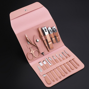 16 in 1 Nail Clippers Kit Stainless Steel Pedicure Grooming Set Full Function Nail Care Tools Manicure Set with Leather