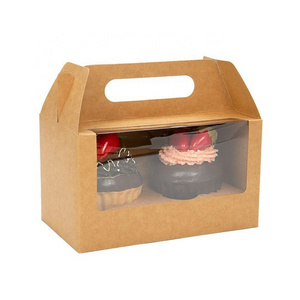 Custom Design Cupcakes Brown Kraft Paper Packaging Box Muffin Gable Box With Clear Window