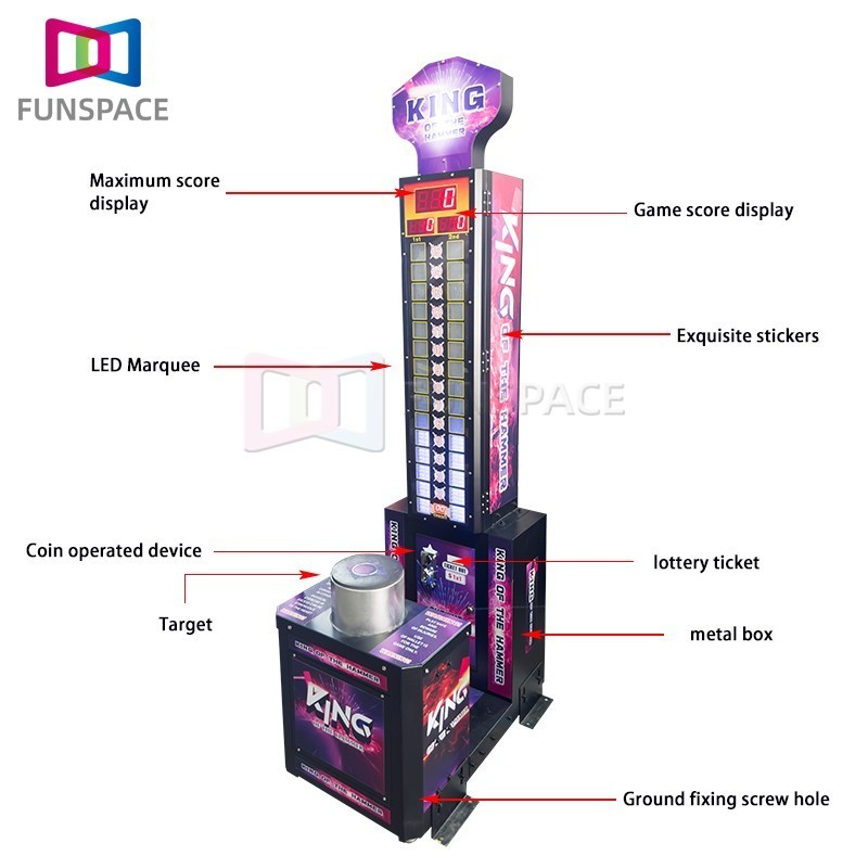 Funspace Coin Operated The King Of Hammer Power Arcade Punch Game Big Hammer Punching Hammer Strength Machine