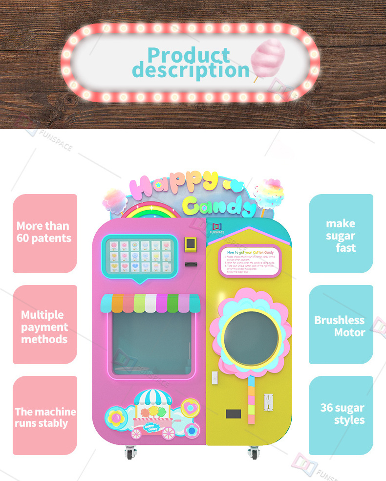 New design Cotton Candy Machine with sugar Selling Automatic Cotton Vending Machine Cotton Candy