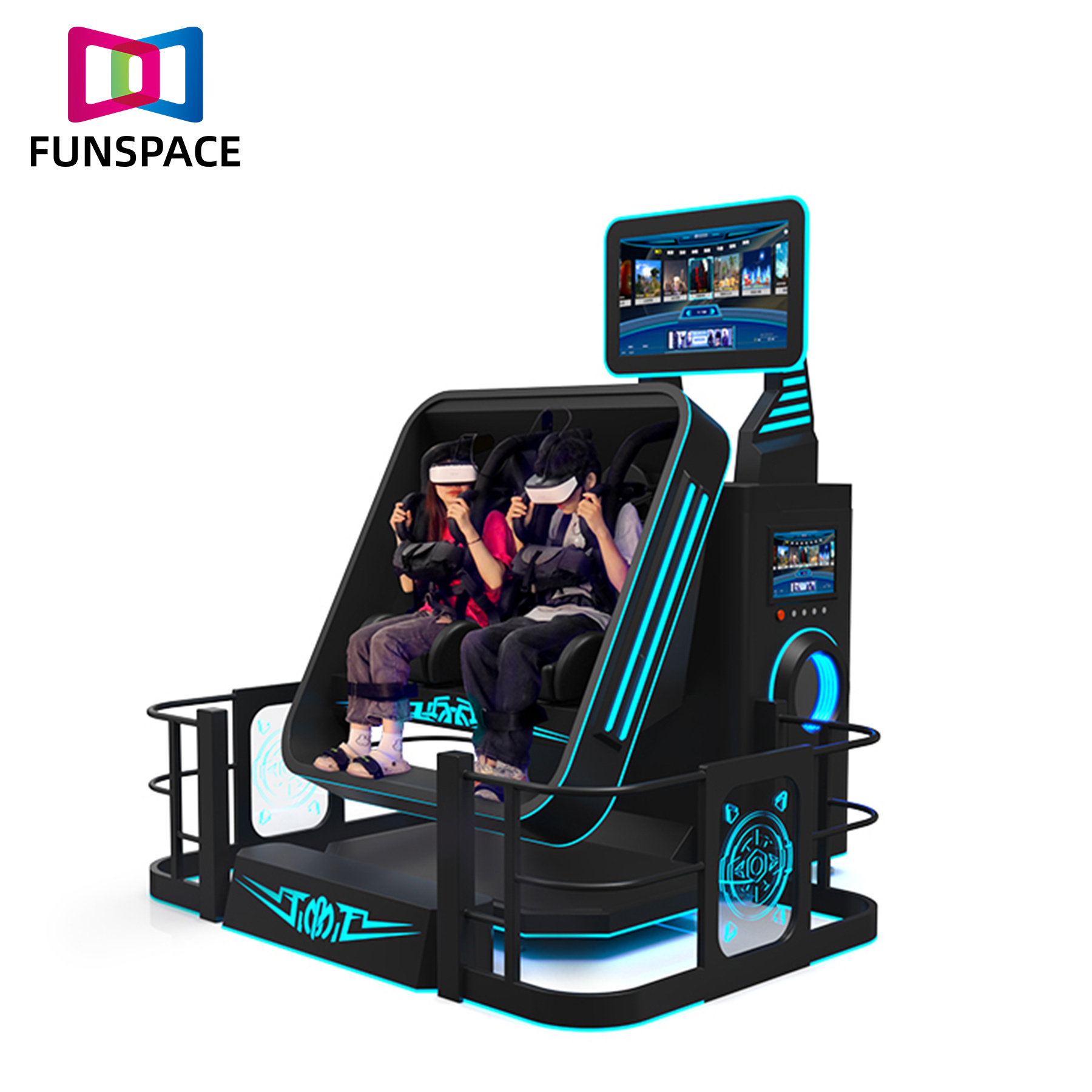 Funspace Commercial 360 Roll Coaster 360 Rotating VR 360 Two Seats 9D Virtual Reality Chair For Adults