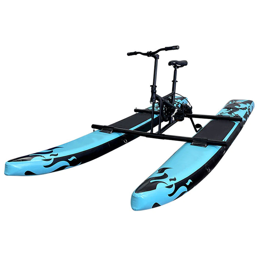 Funworldsport New Arrival Double Inflatable Tandem Bicycle Floating Water Bike Pedal Boat With Propeller For Two Person