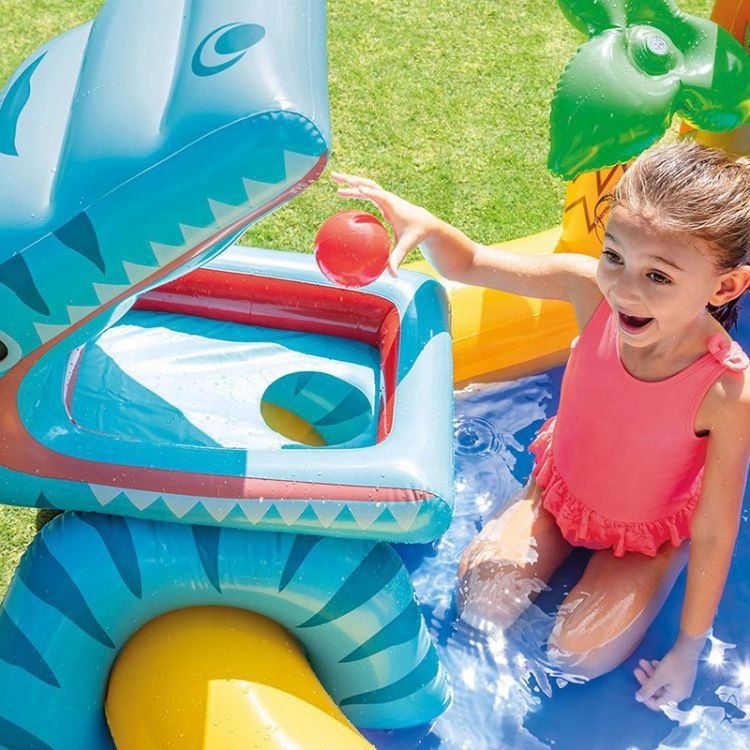 IFUNWOD INTEX57444 Play Center Inflatable Crocodile Kids Swimming Pool Water Slide Paddling Pool