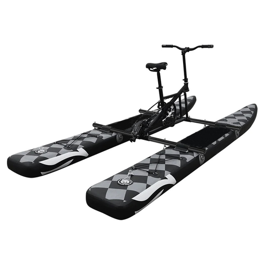 Funworldsport New Arrival Double Inflatable Tandem Bicycle Floating Water Bike Pedal Boat With Propeller For Two Person