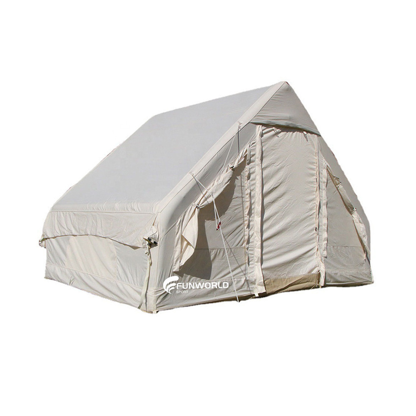 Funworldsport Glamping Luxury Family Camping Waterproof Large Air Pole Canvas Wall Inflatable Tent House