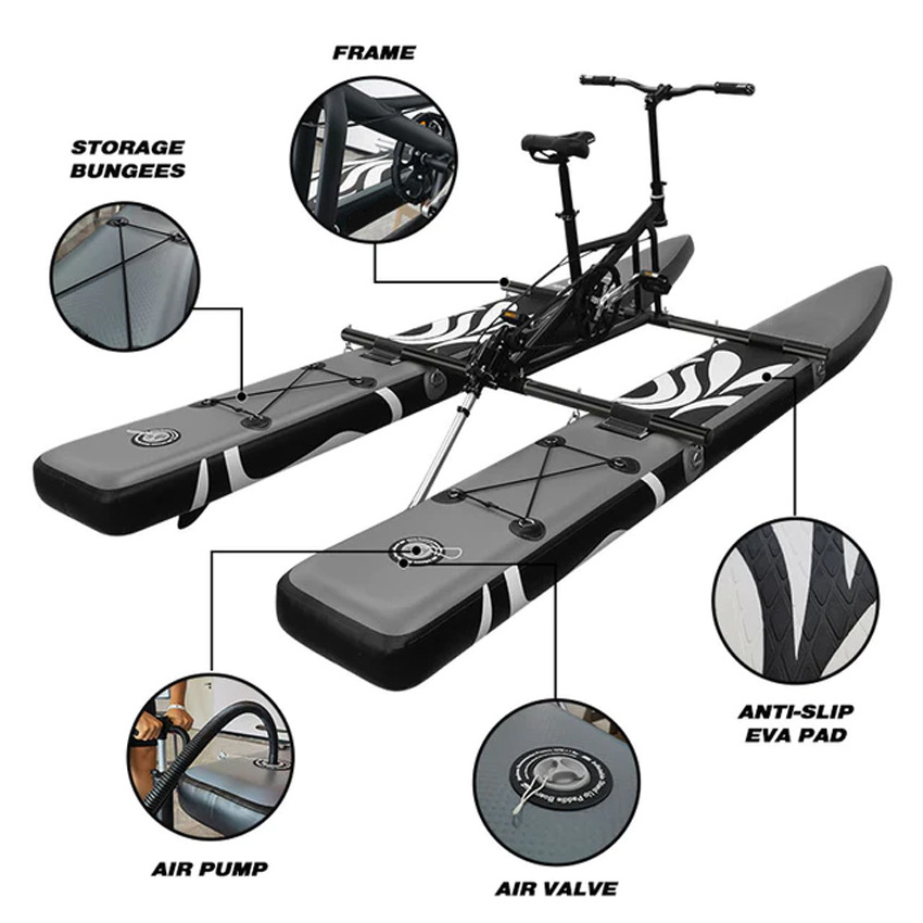 Funworldsport New Arrival Double Inflatable Tandem Bicycle Floating Water Bike Pedal Boat With Propeller For Two Person