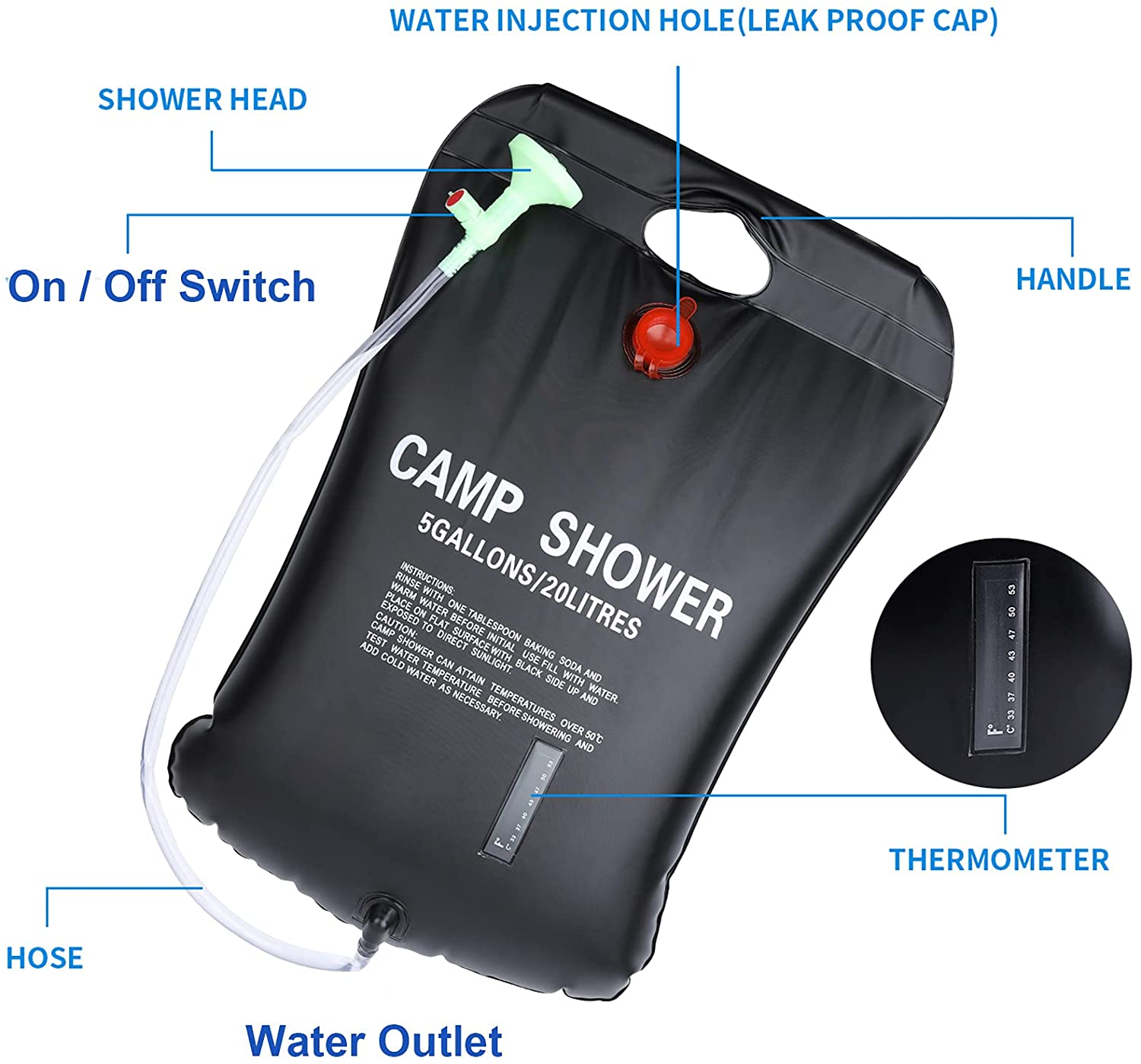 Solar shower bag20L or 25L outdoor PVC travelling Beach portable pool camping solar shower heating water bag