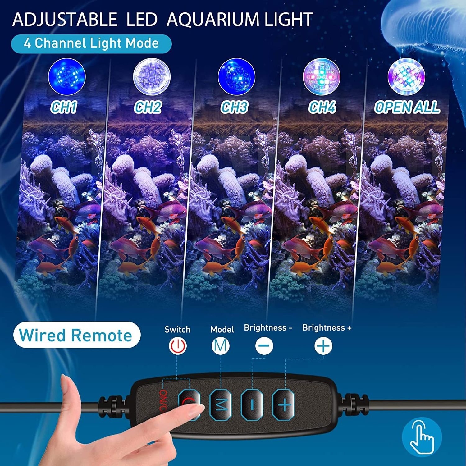 Dimmable 80W Wireless Remote Control Full Spectrum Reef Aquarium LED Light for 45-60cm Marine Tank