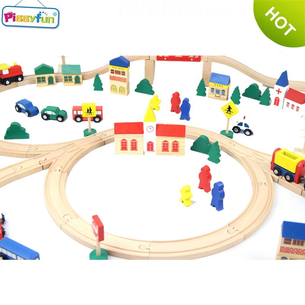 Education kid train track scene children intelligence baby block set toy  wooden train