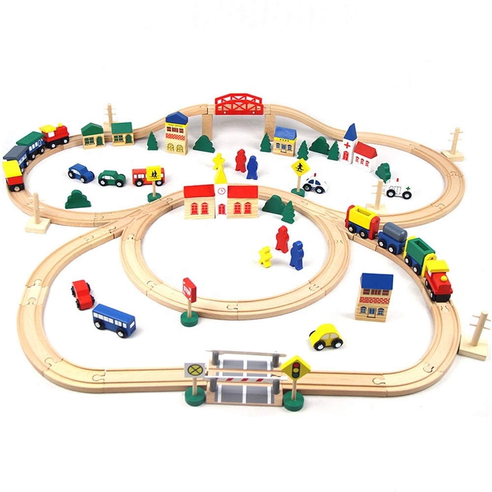 Education kid train track scene children intelligence baby block set toy  wooden train