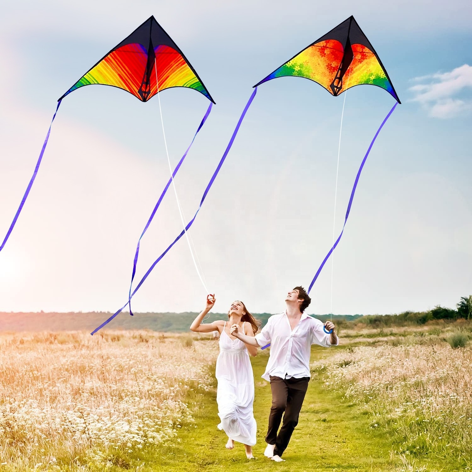 Easy To Fly Wholesale New Style Big Colored Delta Kite In Bulk For Sale With Long Tail Flying Line