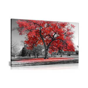 Large Tree Red Leaves Black White Nature Canvas Wall Art Picture Print Home Decor with inner frame landscape painting art poster