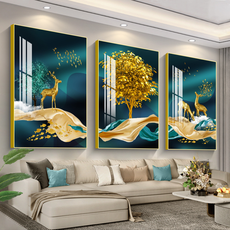 Wholesale Framed Wall Art Painting Modern Luxury decoration Painting Design Crystal porcelain painting 3 pcs in a set