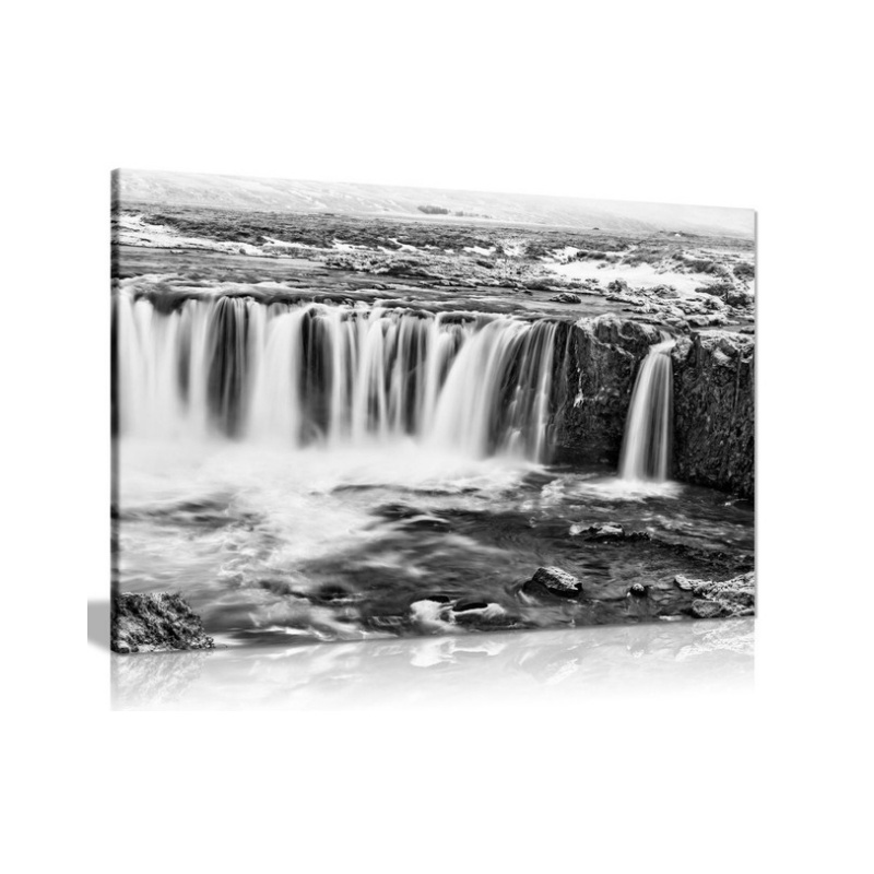 Black & White Waterfall Winter Landscape Canvas wall art Home Decor with inner frame landscape painting art poster