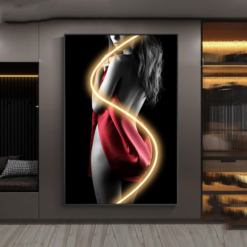 Custom HD Modern Abstract Woman Crystal Porcelain Painting LED Wall Art home decor Picture