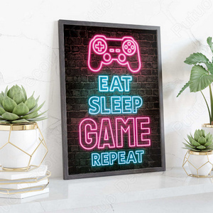 Home Decor Neon Gaming Art Posters Video Game Canvas Wall Art Gamepad Controller Man Cave Decor