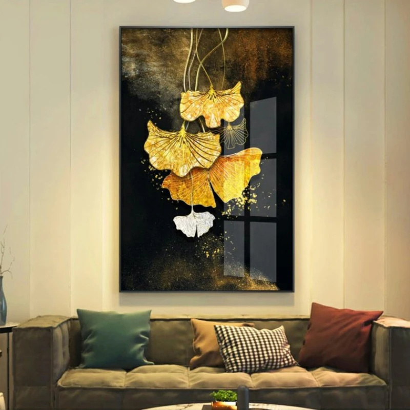 Funtuart Abstract Black Golden Foil Leaves Luxury Poster Art Plant Canvas Painting Decor Modern Wall Picture For Living Room