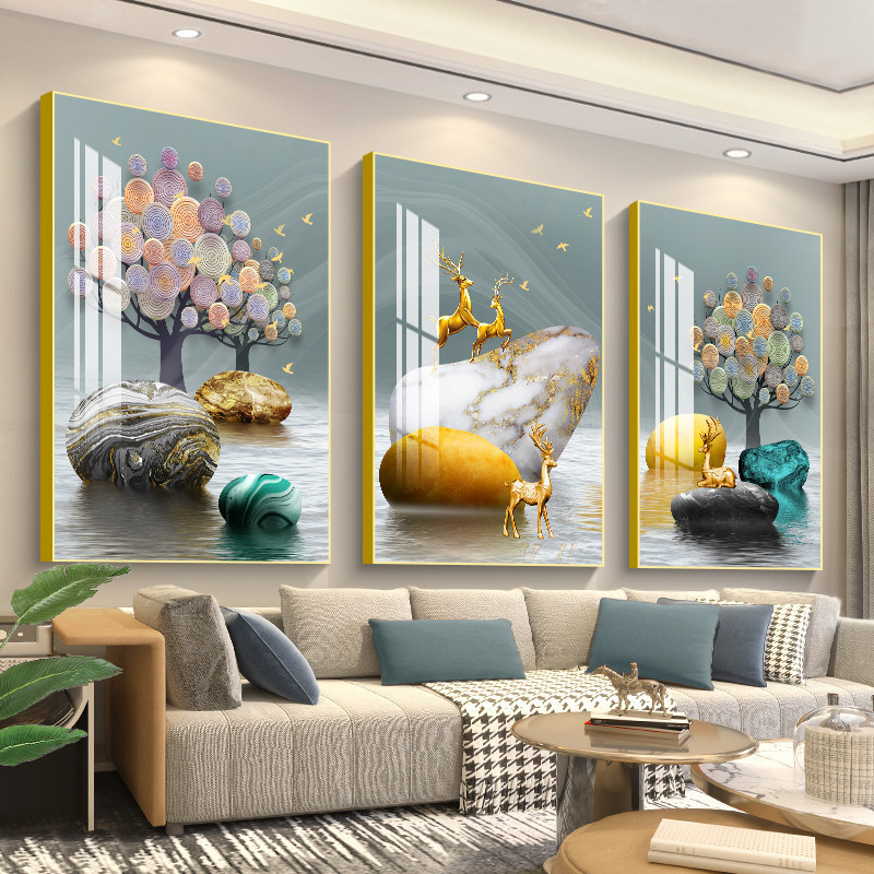 Wholesale Framed Wall Art Painting Modern Luxury decoration Painting Design Crystal porcelain painting 3 pcs in a set