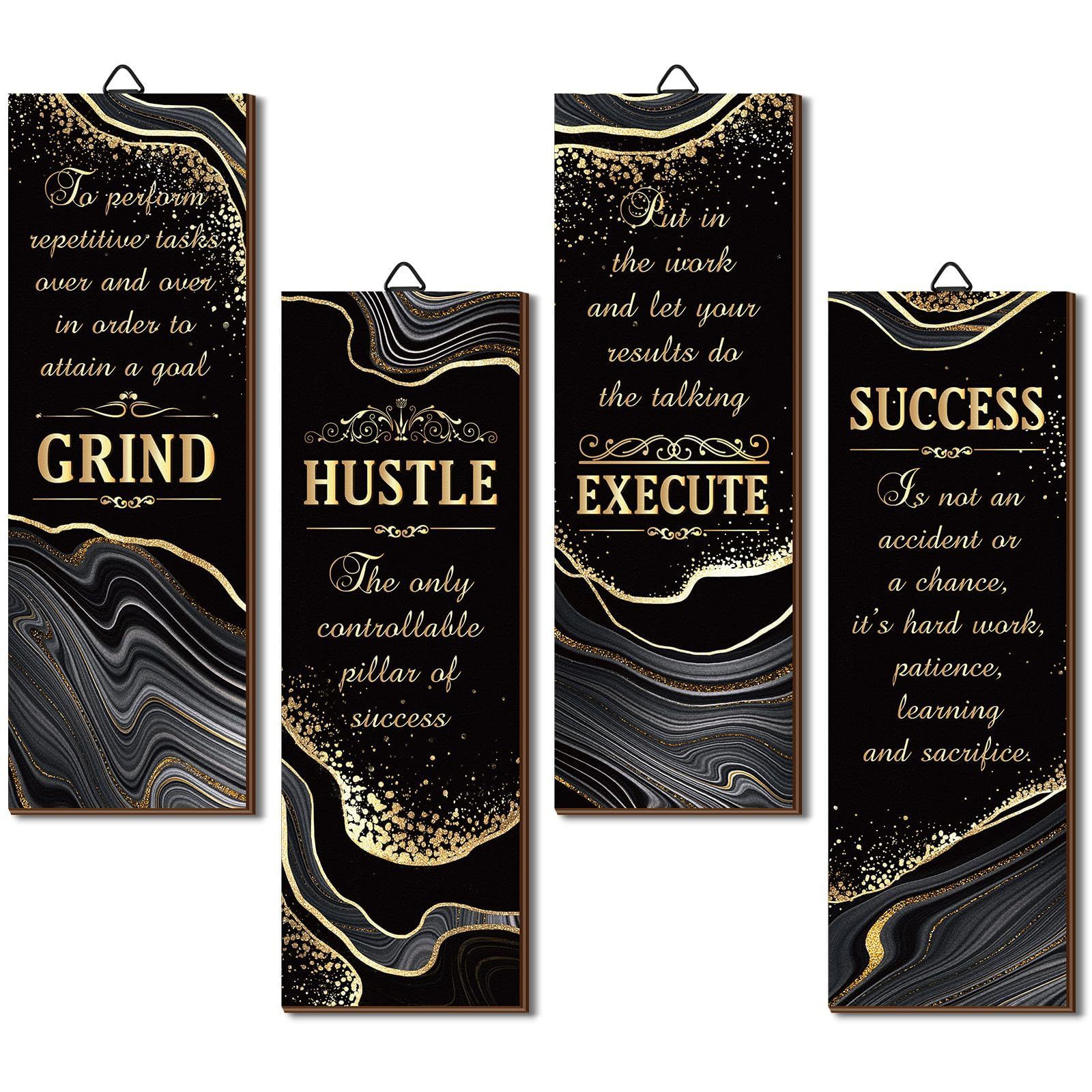 4 Pcs Inspirational Office Wall Decor  Inspirational Wall Plaques Black and Gold Sayings motivational wall art canvas