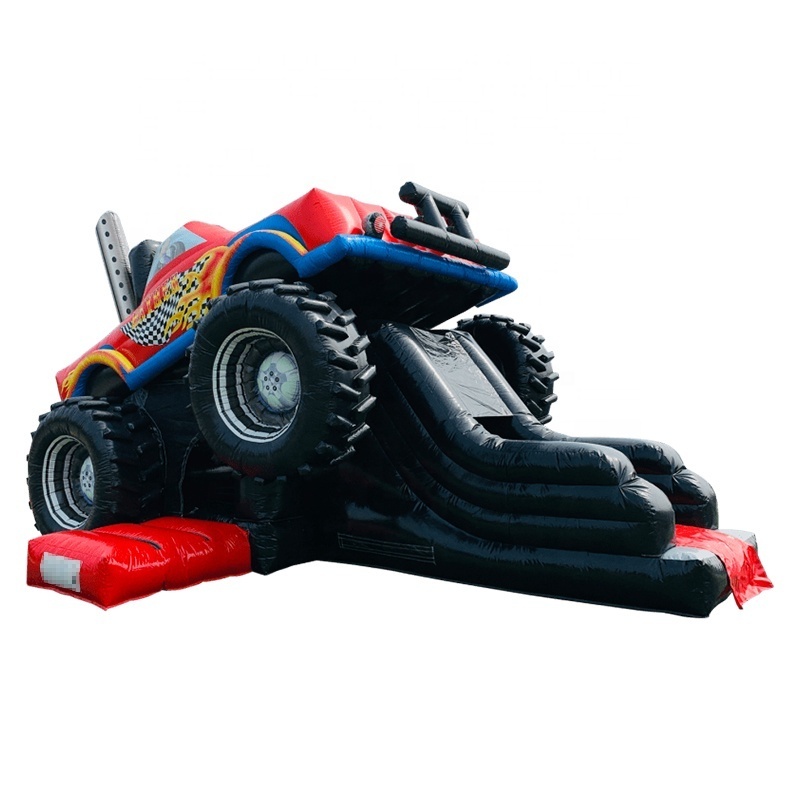 Red Monster Truck Inflatable Slide Bouncy Bouncer Slide Combo For Kids Outdoor Bouncing Jumping Slide Entertainment